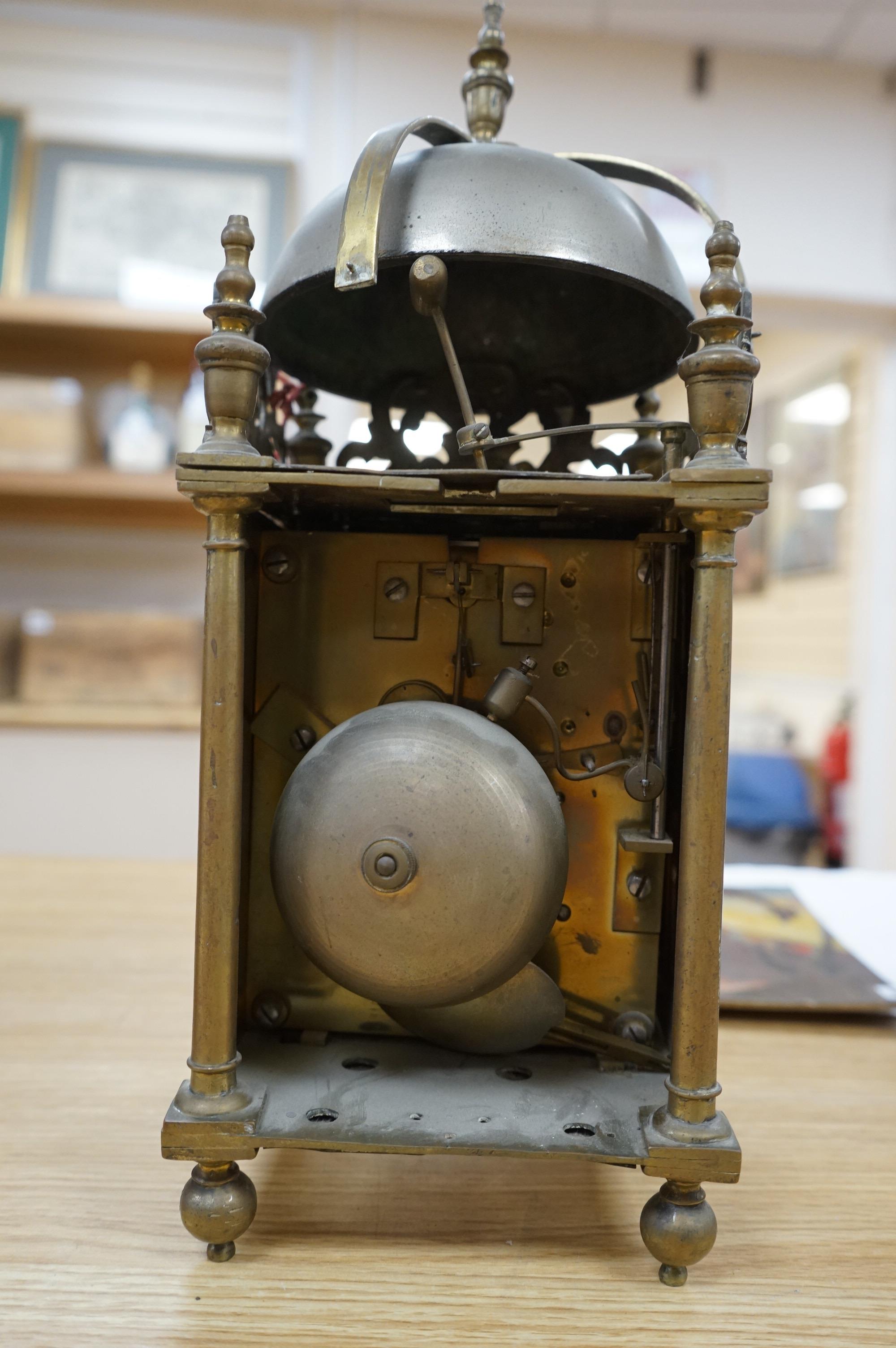 A Victorian brass lantern clock, 39cm high. Condition - unknown if working